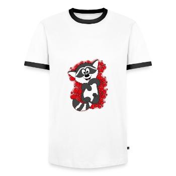 WASCHBÄR - TIER - HERZEN - LIEBE - VERLIEBT - Männer Kontrast-T-Shirt - Weiß/Schwarz - Vorne - AI Model Female 172 light (172cm) & AI Model Male 178 dark (178cm)