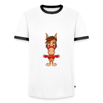 PFERD - PONY - HERZEN - LIEBE - LOVE - TIER - Männer Kontrast-T-Shirt - Weiß/Schwarz - Vorne - AI Model Female 172 light (172cm) & AI Model Male 178 dark (178cm)