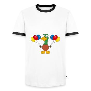 ENTE - LUFTBALLONS - GEBURTSTAG - VOGEL - TIER - Männer Kontrast-T-Shirt - Weiß/Schwarz - Vorne - AI Model Female 172 light (172cm) & AI Model Male 178 dark (178cm)