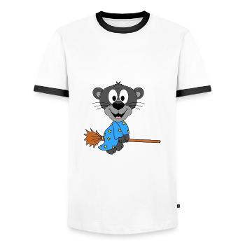 HEXENBESEN - FLIEGEN - HEXE - PANTER - TIER - Männer Kontrast-T-Shirt - Weiß/Schwarz - Vorne - AI Model Female 172 light (172cm) & AI Model Male 178 dark (178cm)