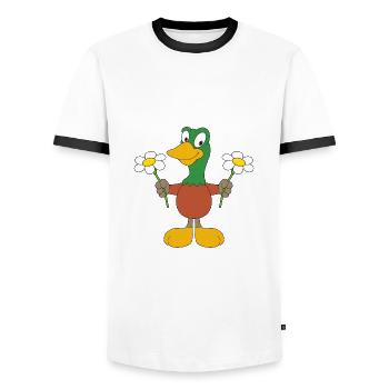 ENTE - BLUMEN - TIER - VOGEL - KINDER - BABY - Männer Kontrast-T-Shirt - Weiß/Schwarz - Vorne - AI Model Female 172 light (172cm) & AI Model Male 178 dark (178cm)