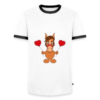 LUFTBALLONS - HERZCHEN - LIEBE - PFERD - PONY - Männer Kontrast-T-Shirt - Weiß/Schwarz - Vorne - AI Model Female 172 light (172cm) & AI Model Male 178 dark (178cm)