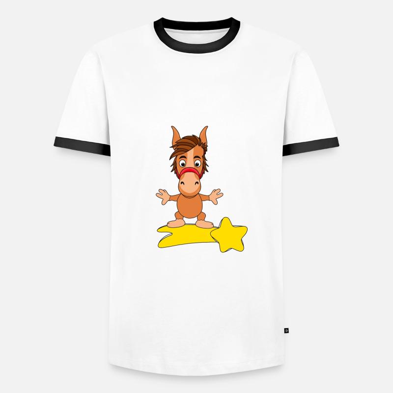 STERNSCHNUPPE - PFERD - Männer Kontrast-T-Shirt - Weiß/Schwarz