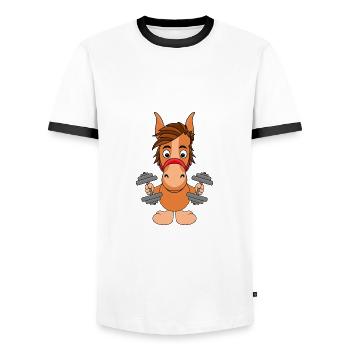 PFERD - PONY - FITNESS - Männer Kontrast-T-Shirt - Weiß/Schwarz - Vorne - AI Model Female 172 light (172cm) & AI Model Male 178 dark (178cm)