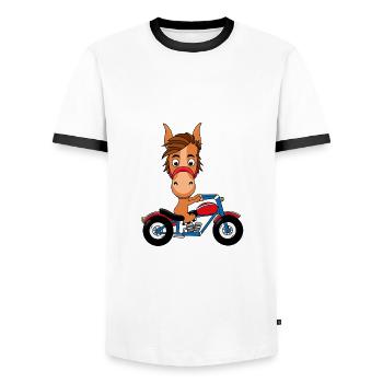 PFERD - PONY - BIKER - Männer Kontrast-T-Shirt - Weiß/Schwarz - Vorne - AI Model Female 172 light (172cm) & AI Model Male 178 dark (178cm)