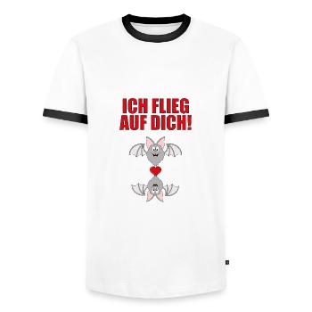 FLEDERMAUS - FLEDERMÄUSE - Männer Kontrast-T-Shirt - Weiß/Schwarz - Vorne - AI Model Female 172 light (172cm) & AI Model Male 178 dark (178cm)