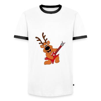 GITARRE - MUSIK - MUSIKER - BAND - REH - RENTIER - Männer Kontrast-T-Shirt - Weiß/Schwarz - Vorne - AI Model Female 172 light (172cm) & AI Model Male 178 dark (178cm)