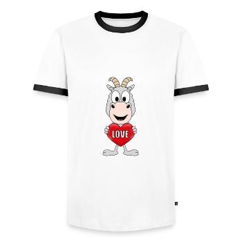 HERZ - LIEBE - TIERISCH - VERLIEBT - TIER - ZIEGE - Männer Kontrast-T-Shirt - Weiß/Schwarz - Vorne - AI Model Female 172 light (172cm) & AI Model Male 178 dark (178cm)