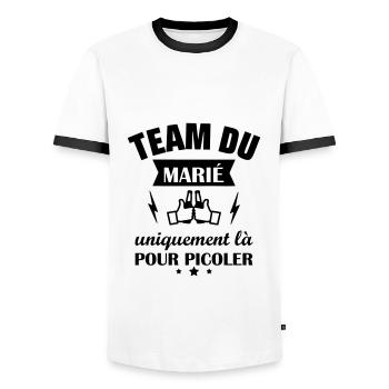 Team du marié,EVG,enterrement vie garçon - T-shirt contrasté Homme - blanc/noir - Devant - AI Model Female 172 light (172cm) & AI Model Male 178 dark (178cm)