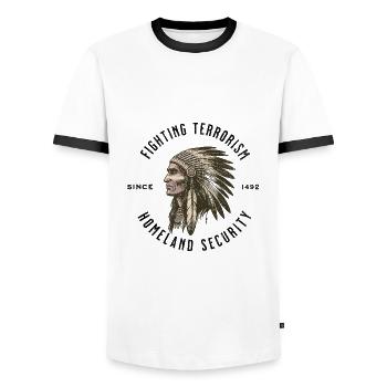 Native American Homeland Security - Männer Kontrast-T-Shirt - Weiß/Schwarz - Vorne - AI Model Female 172 light (172cm) & AI Model Male 178 dark (178cm)