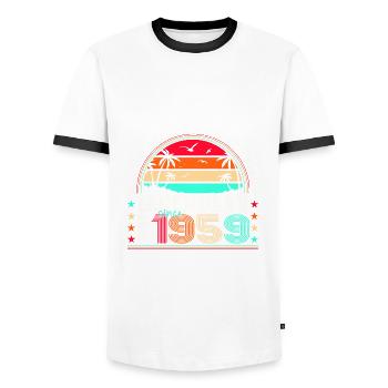 Légende Juin 1959 63ème Anniversaire Cadeau Hommes - T-shirt contrasté Homme - blanc/noir - Devant - AI Model Female 172 light (172cm) & AI Model Male 178 dark (178cm)