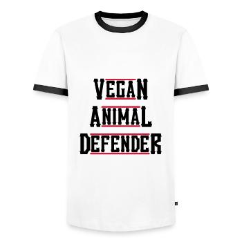 VEGAN ANIMAL DEFENDER western - Men's Ringer Shirt - white/black - Front - AI Model Female 172 light (172cm) & AI Model Male 178 dark (178cm)