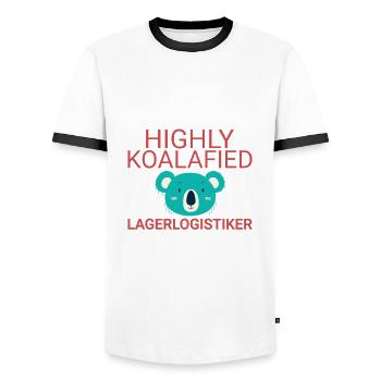 Warehouse logistics company Koalafied - Men's Ringer Shirt - white/black - Front - AI Model Female 172 light (172cm) & AI Model Male 178 dark (178cm)