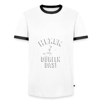 HEXEN DÜRFEN DAS - HALLOWEEN - HEXE - Männer Kontrast-T-Shirt - Weiß/Schwarz - Vorne - AI Model Female 172 light (172cm) & AI Model Male 178 dark (178cm)