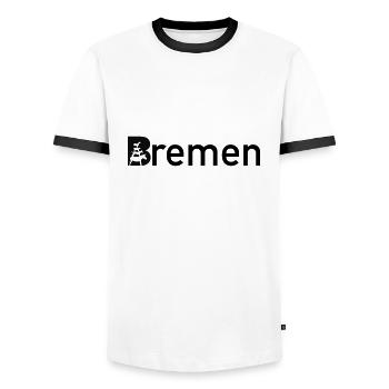 Panneau de la ville de Brême avec le musicien de la ville de Brême - T-shirt contrasté Homme - blanc/noir - Devant - AI Model Female 172 light (172cm) & AI Model Male 178 dark (178cm)