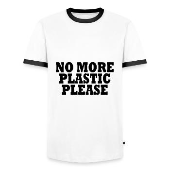 No more plastic - Men's Ringer Shirt - white/black - Front - AI Model Female 172 light (172cm) & AI Model Male 178 dark (178cm)