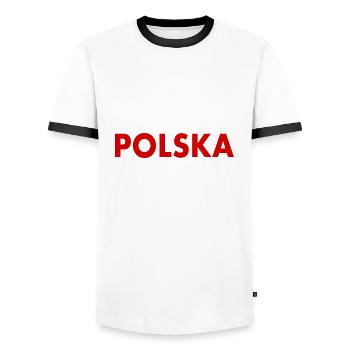 Poland - Men's Ringer Shirt - white/black - Front - AI Model Female 172 light (172cm) & AI Model Male 178 dark (178cm)