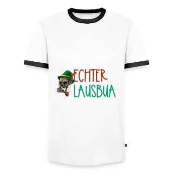 Lausbua Lausbub Lederhosen Trachten - Männer Kontrast-T-Shirt - Weiß/Schwarz - Vorne - AI Model Female 172 light (172cm) & AI Model Male 178 dark (178cm)