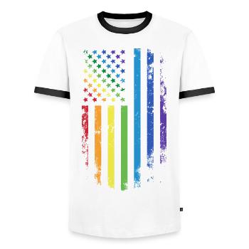 Les personnes LGBT - T-shirt contrasté Homme - blanc/noir - Devant - AI Model Female 172 light (172cm) & AI Model Male 178 dark (178cm)