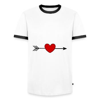 Red Heart, Valentine's Day - Men's Ringer Shirt - white/black - Front - AI Model Female 172 light (172cm) & AI Model Male 178 dark (178cm)