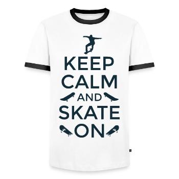 Skater Keep Calm And Skate on Skateboarder - Men's Ringer Shirt - white/black - Front - AI Model Female 172 light (172cm) & AI Model Male 178 dark (178cm)