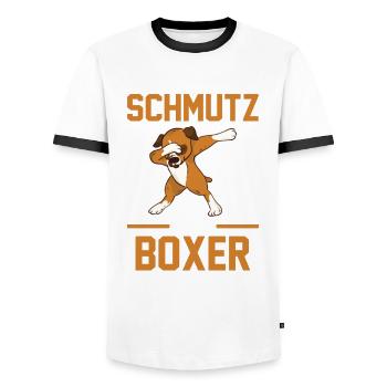 Hund Boxer - Männer Kontrast-T-Shirt - Weiß/Schwarz - Vorne - AI Model Female 172 light (172cm) & AI Model Male 178 dark (178cm)