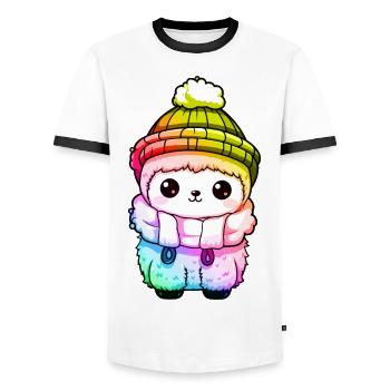 Alpaca Winter Animal Colorful Comic - Men's Ringer Shirt - white/black - Front - AI Model Female 172 light (172cm) & AI Model Male 178 dark (178cm)