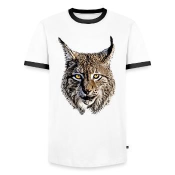 Luchs Raubkatze Raubtier Tier coole Katze Lynx - Männer Kontrast-T-Shirt - Weiß/Schwarz - Vorne - AI Model Female 172 light (172cm) & AI Model Male 178 dark (178cm)