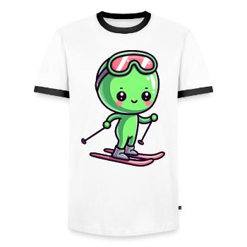 Skieurs extraterrestres mignons et OVNI - Aventure comique drôle - T-shirt contrasté Homme - blanc/noir - Devant - AI Model Female 172 light (172cm) & AI Model Male 178 dark (178cm)