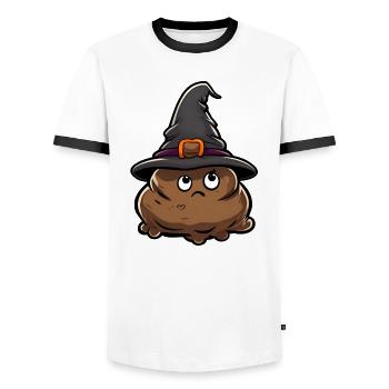 Funny Halloween poop pile with witch hat. - Men's Ringer Shirt - white/black - Front - AI Model Female 172 light (172cm) & AI Model Male 178 dark (178cm)