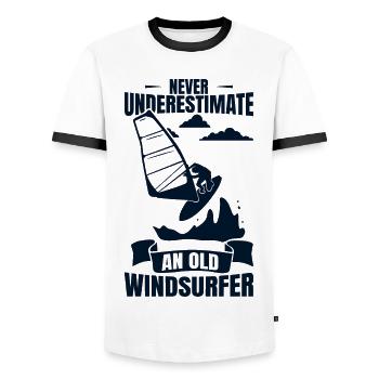 Windsurfing Grandpa - Men's Ringer Shirt - white/black - Front - AI Model Female 172 light (172cm) & AI Model Male 178 dark (178cm)