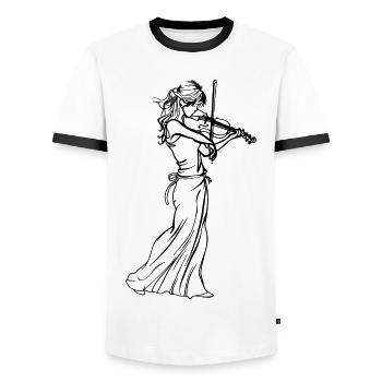 Croquis de fille violon - T-shirt contrasté Homme - blanc/noir - Devant - AI Model Female 172 light (172cm) & AI Model Male 178 dark (178cm)