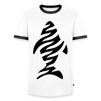 Abstract Whale – Modern Black and White Design - Men's Ringer Shirt - white/black - Front - AI Model Female 172 light (172cm) & AI Model Male 178 dark (178cm)