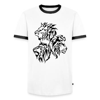lion tribal tatouage dessin 14030 - T-shirt contrasté Homme - blanc/noir - Devant - AI Model Female 172 light (172cm) & AI Model Male 178 dark (178cm)