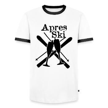 Ski, ski, ski, après-ski, freeski, freeskiing - T-shirt contrasté Homme - blanc/noir - Devant - AI Model Female 172 light (172cm) & AI Model Male 178 dark (178cm)