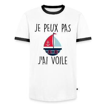 Je peux pas j'ai voile - T-shirt contrasté Homme - blanc/noir - Devant - AI Model Female 172 light (172cm) & AI Model Male 178 dark (178cm)