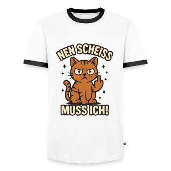 Funny cat with a cheeky saying 'a shit - Men's Ringer Shirt - white/black - Front - AI Model Female 172 light (172cm) & AI Model Male 178 dark (178cm)