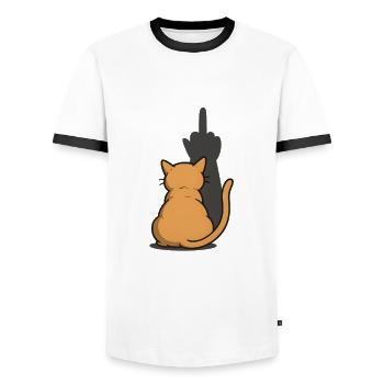Ombre au majeur du chat - T-shirt contrasté Homme - blanc/noir - Devant - AI Model Female 172 light (172cm) & AI Model Male 178 dark (178cm)