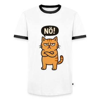Lustige Katze mit frechem Spruch Nö - Männer Kontrast-T-Shirt - Weiß/Schwarz - Vorne - AI Model Female 172 light (172cm) & AI Model Male 178 dark (178cm)