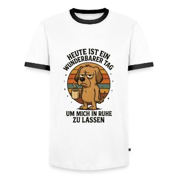 Funny Office Dog Saying with Coffee - Men's Ringer Shirt - white/black - Front - AI Model Female 172 light (172cm) & AI Model Male 178 dark (178cm)