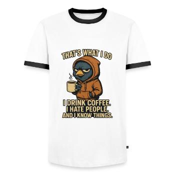 I Hate People Office Sayings - Men's Ringer Shirt - white/black - Front - AI Model Female 172 light (172cm) & AI Model Male 178 dark (178cm)