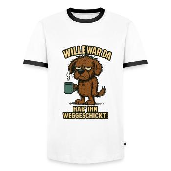 Le testament était là Drôle de chien dans le bureau - T-shirt contrasté Homme - blanc/noir - Devant - AI Model Female 172 light (172cm) & AI Model Male 178 dark (178cm)