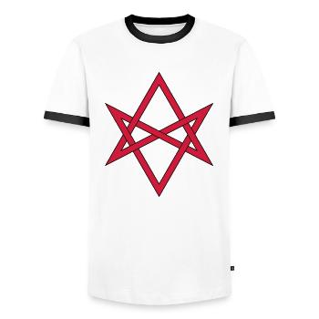 Masonic Unicursal Hexagram - Men's Ringer Shirt - white/black - Front - AI Model Female 172 light (172cm) & AI Model Male 178 dark (178cm)