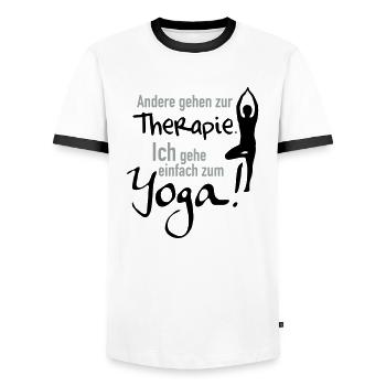 zum Yoga - Männer Kontrast-T-Shirt - Weiß/Schwarz - Vorne - AI Model Female 172 light (172cm) & AI Model Male 178 dark (178cm)