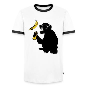 singe pulvérisé banane - T-shirt contrasté Homme - blanc/noir - Devant - AI Model Female 172 light (172cm) & AI Model Male 178 dark (178cm)