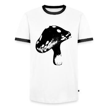 Flying - Mushroom Nature Logo Design - Men's Ringer Shirt - white/black - Front - AI Model Female 172 light (172cm) & AI Model Male 178 dark (178cm)