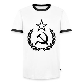 Hammer und Sichel im Ehrenkranz - Männer Kontrast-T-Shirt - Weiß/Schwarz - Vorne - AI Model Female 172 light (172cm) & AI Model Male 178 dark (178cm)