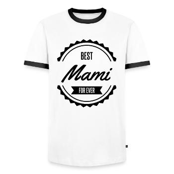 best mami - Men's Ringer Shirt - white/black - Front - AI Model Female 172 light (172cm) & AI Model Male 178 dark (178cm)