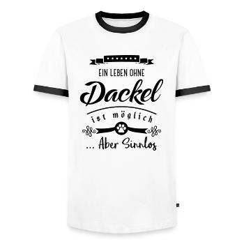 dackel leben sinnlos - Männer Kontrast-T-Shirt - Weiß/Schwarz - Vorne - AI Model Female 172 light (172cm) & AI Model Male 178 dark (178cm)