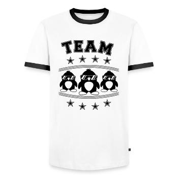 Équipe Pingouins Amis - T-shirt contrasté Homme - blanc/noir - Devant - AI Model Female 172 light (172cm) & AI Model Male 178 dark (178cm)